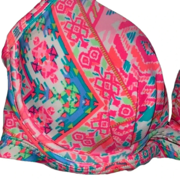 NWT Coco Rave 34B/C halter push-up bikini top bright ruched pink orange - Picture 2 of 13